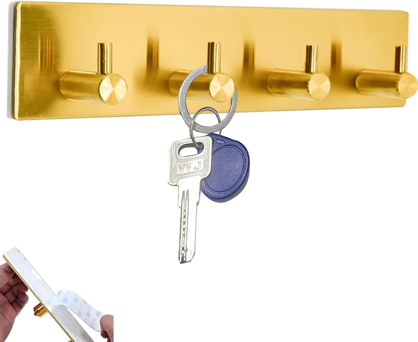 Soporte llaves acero inox 304 adhesivo 4 ganchos dorado