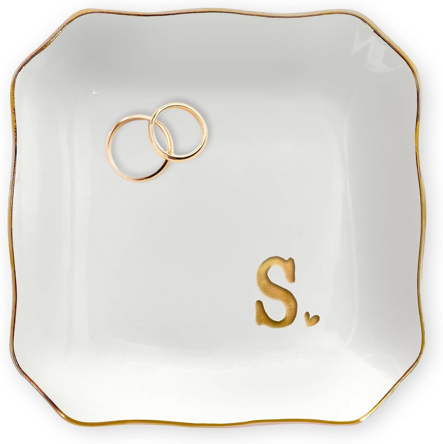 Bandeja cerámica con iniciales S plato anillos regalo boda