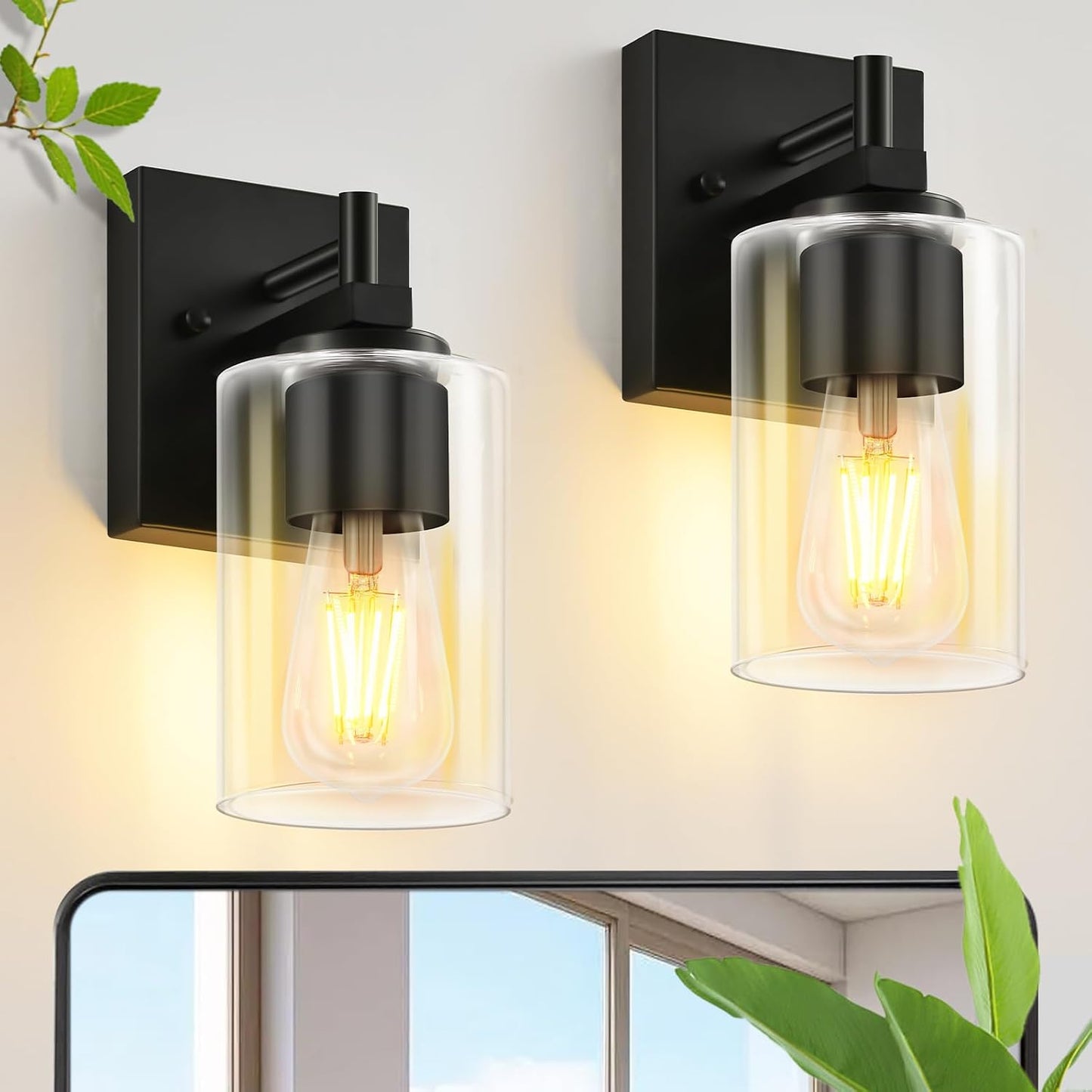 2 Lámparas pared baño luz negra vidrio transparente