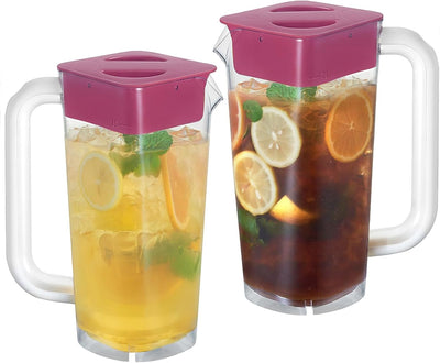 2 Pzas Jarra Plástico 2L con Tapa Asa para Cafés y Bebidas