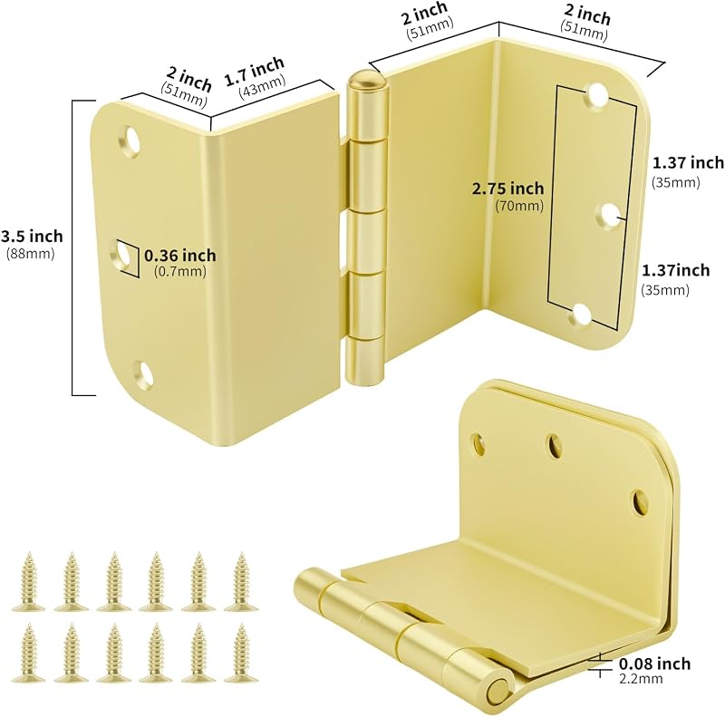3 Pzas Bisagras Puerta Doradas 3.5" Latón Cepillado