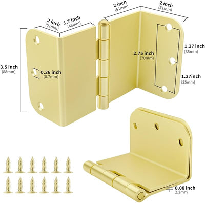 3 Pzas Bisagras Puerta Doradas 3.5" Latón Cepillado