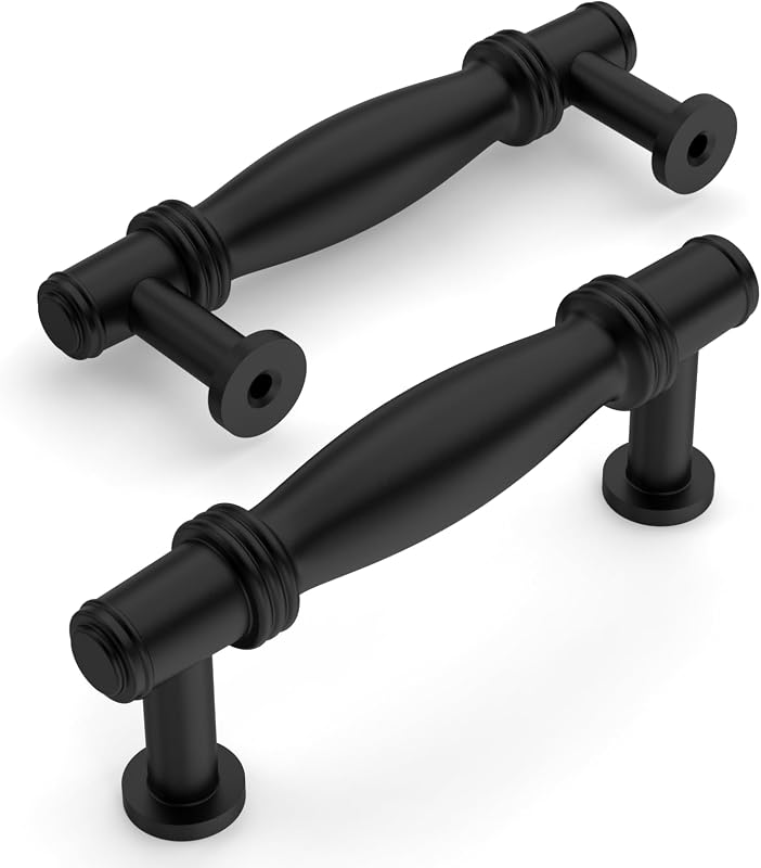 10 Tiradores Cocina Negro Mate 3" Orificios Centrales
