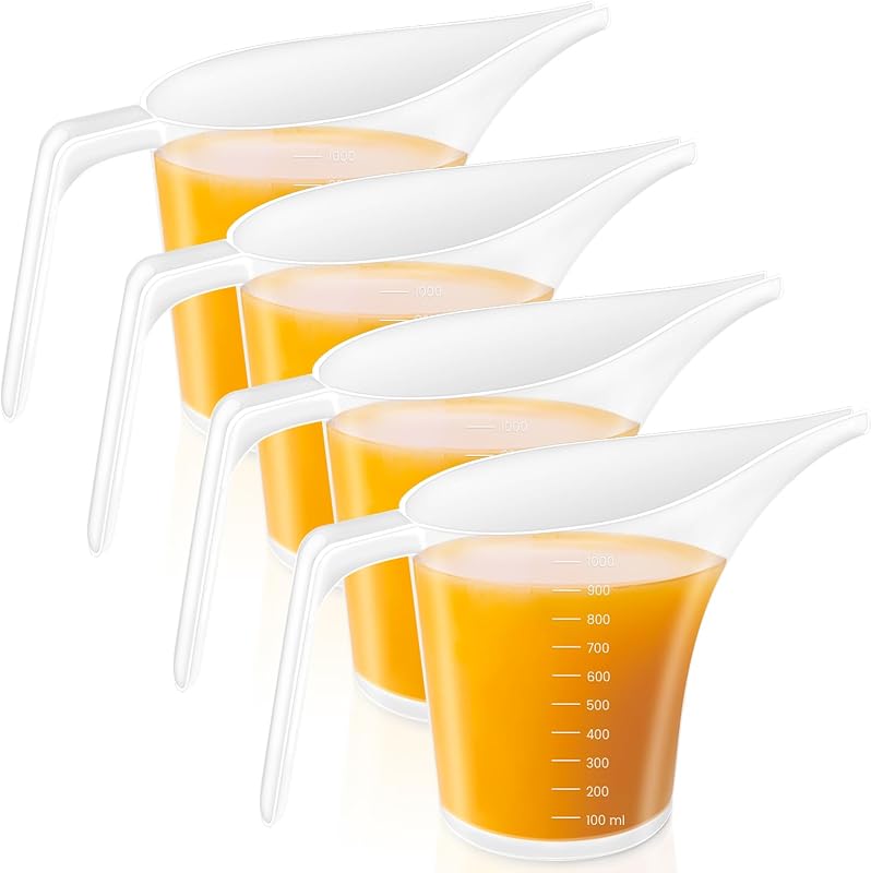 4 Jarras Plástico Embudo Taza Medidora 1L Boquilla Larga