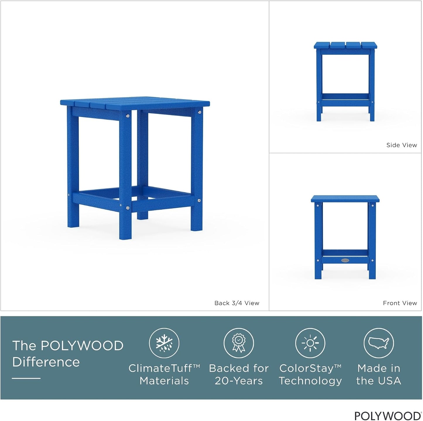 Mesa auxiliar Polywood 18pulg color azul pacífico