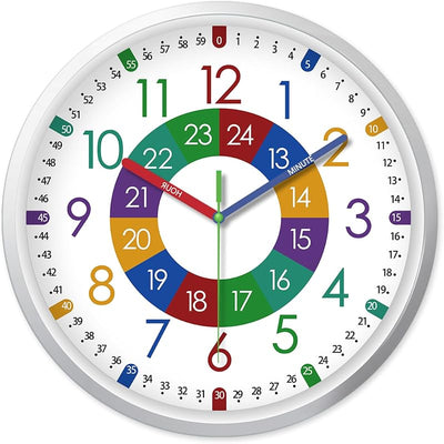 Reloj de enseñanza para niños 8pulg sin tictac colorido