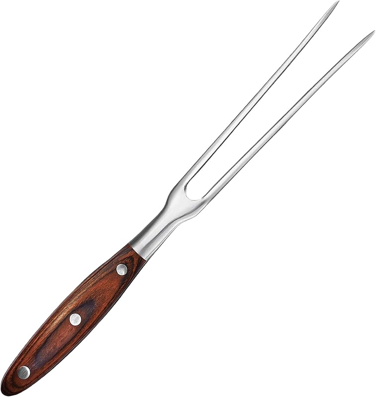 Tenedor acero inox 11.6pulg para asar y servir carne mango madera