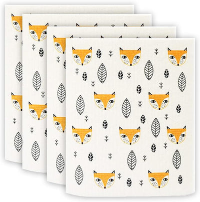 Set 4 paños cocina reutilizables secado rápido zorro