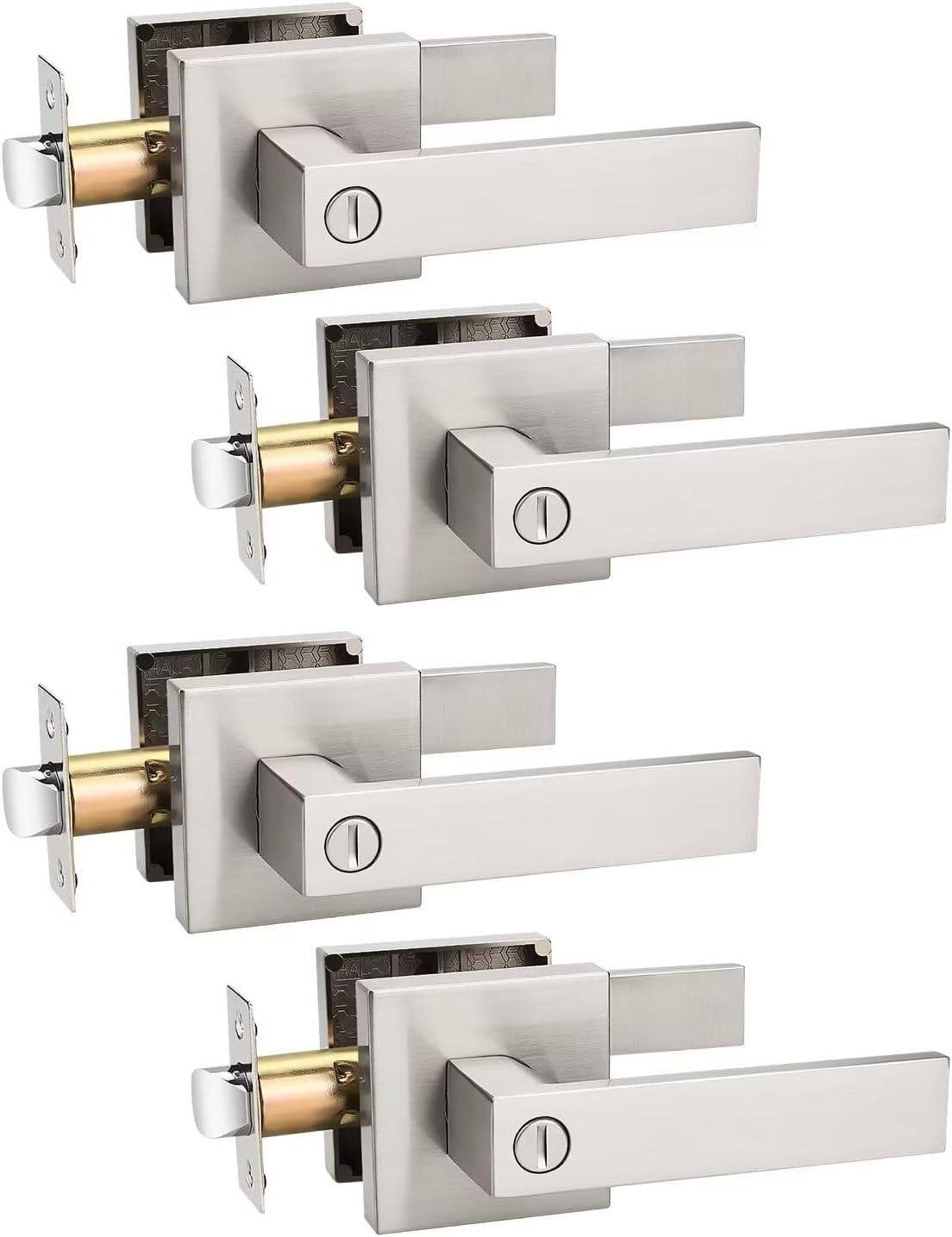 4 Pomos Puerta Níquel Cepillado Reversibles Dormitorio