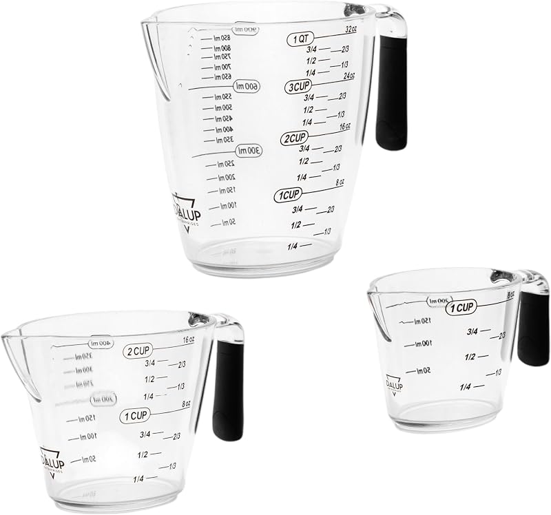 Juego 3 Tazas Medidoras Plástico Transparente 8/16/32oz