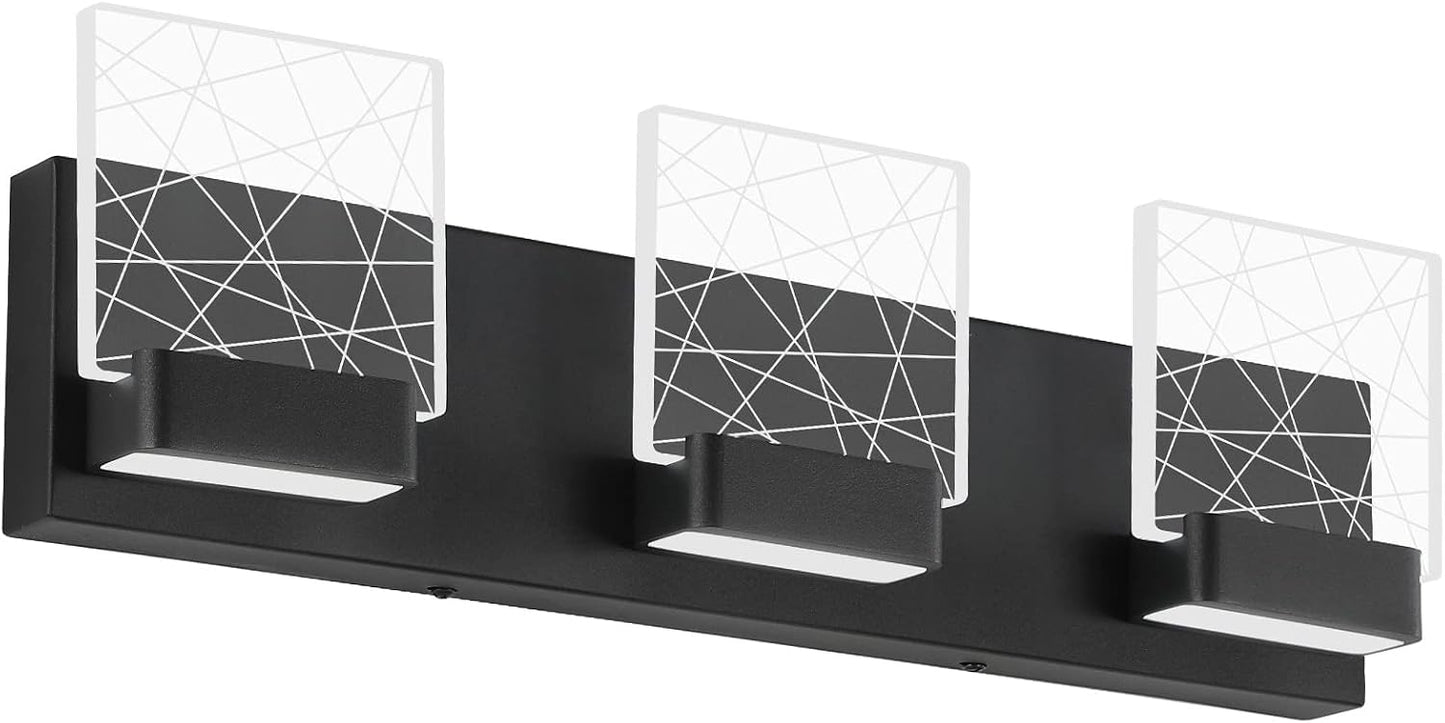 Luz de tocador LED baño 3 luces 6000K negra moderna