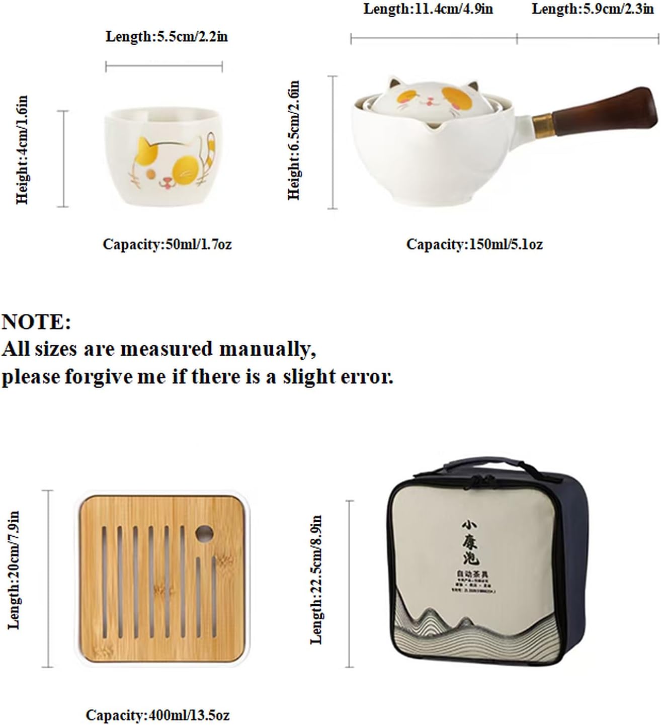 Set té viaje cerámica con tetera 360 y 4 tazas