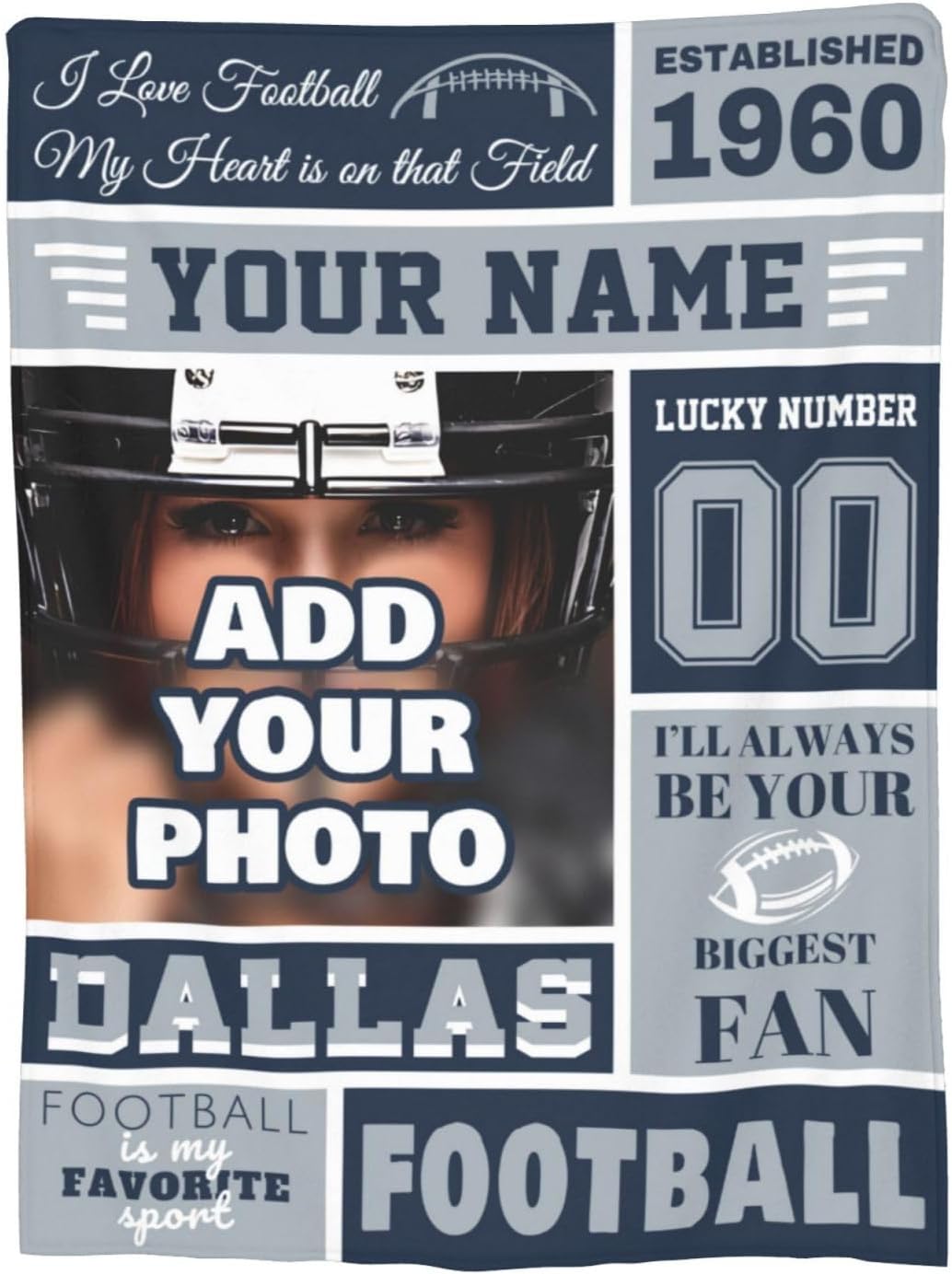 Manta personalizada Dallas con nombre y número fútbol