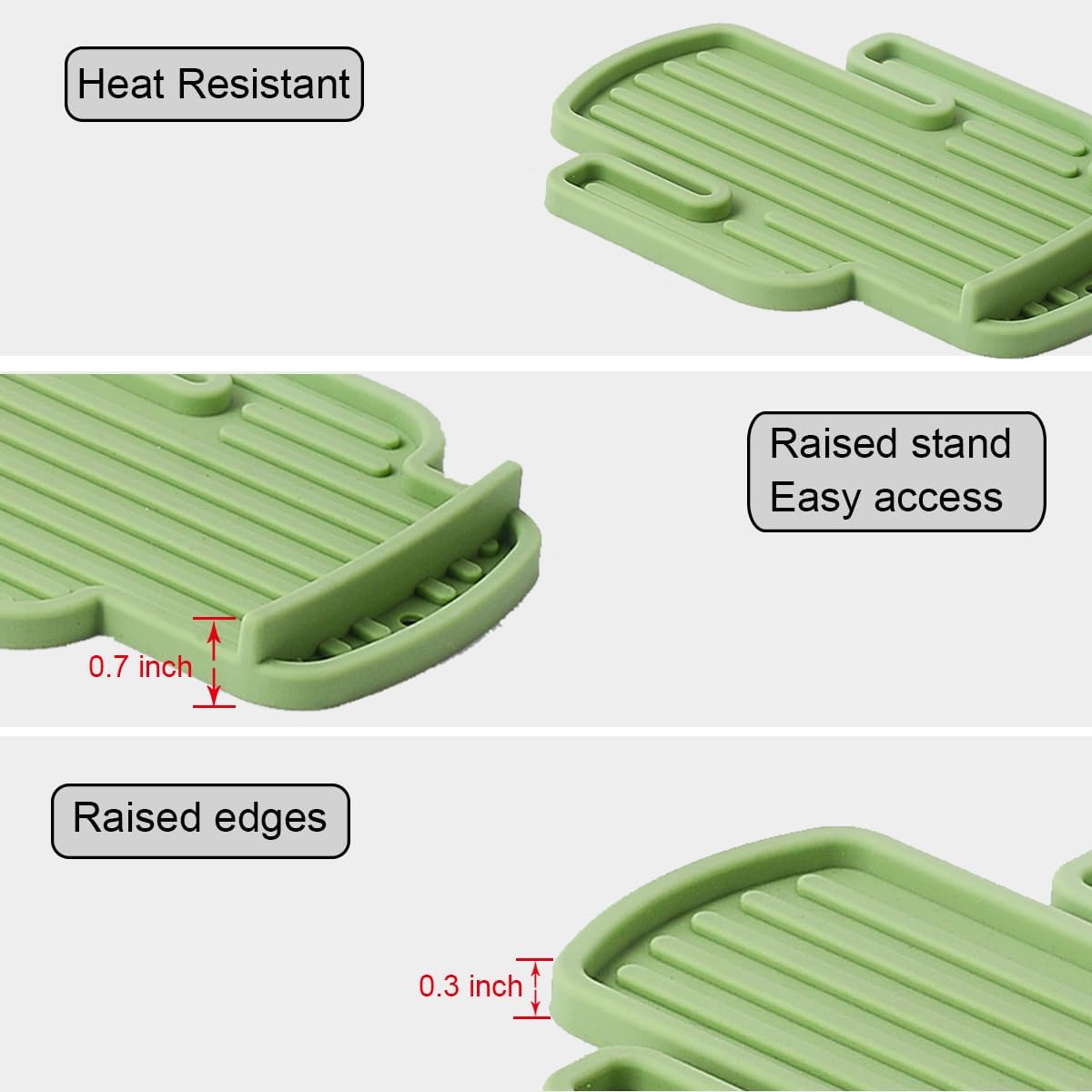 Cucharas silicona cocina sin BPA soporte cuchara cactus verde