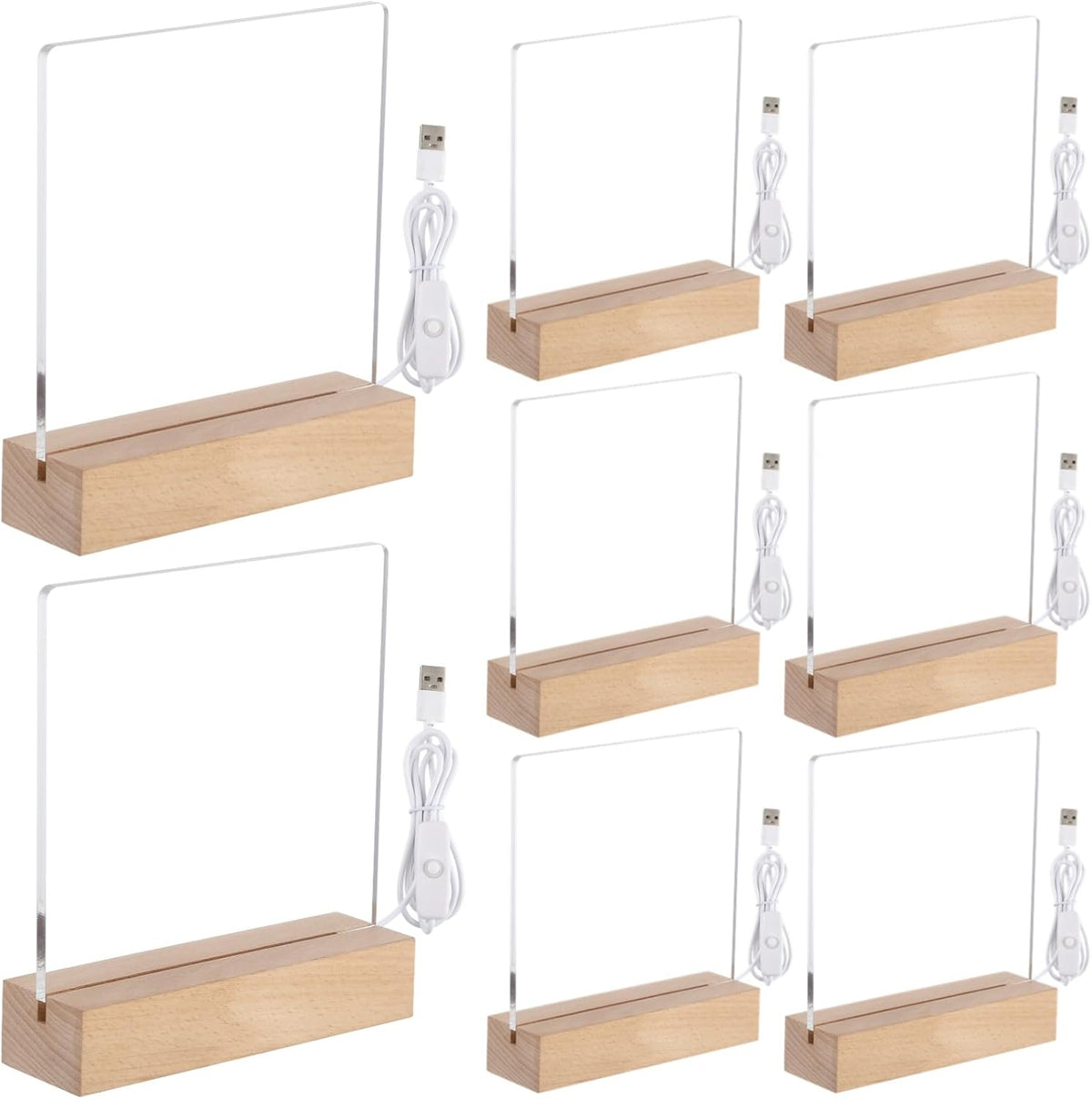 Base luz madera acrílica 8 luces USB 7pulg transparentes