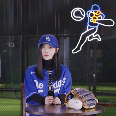 Letrero neón béisbol luces LED sala de set