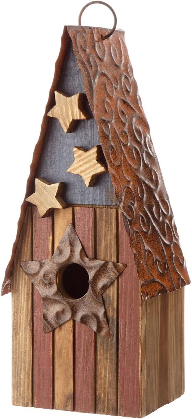 Casas pájaros madera envejecida diseño estrellas 3D