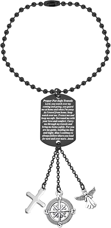 Colgante ángel guardián acero inox negro retrovisor coche