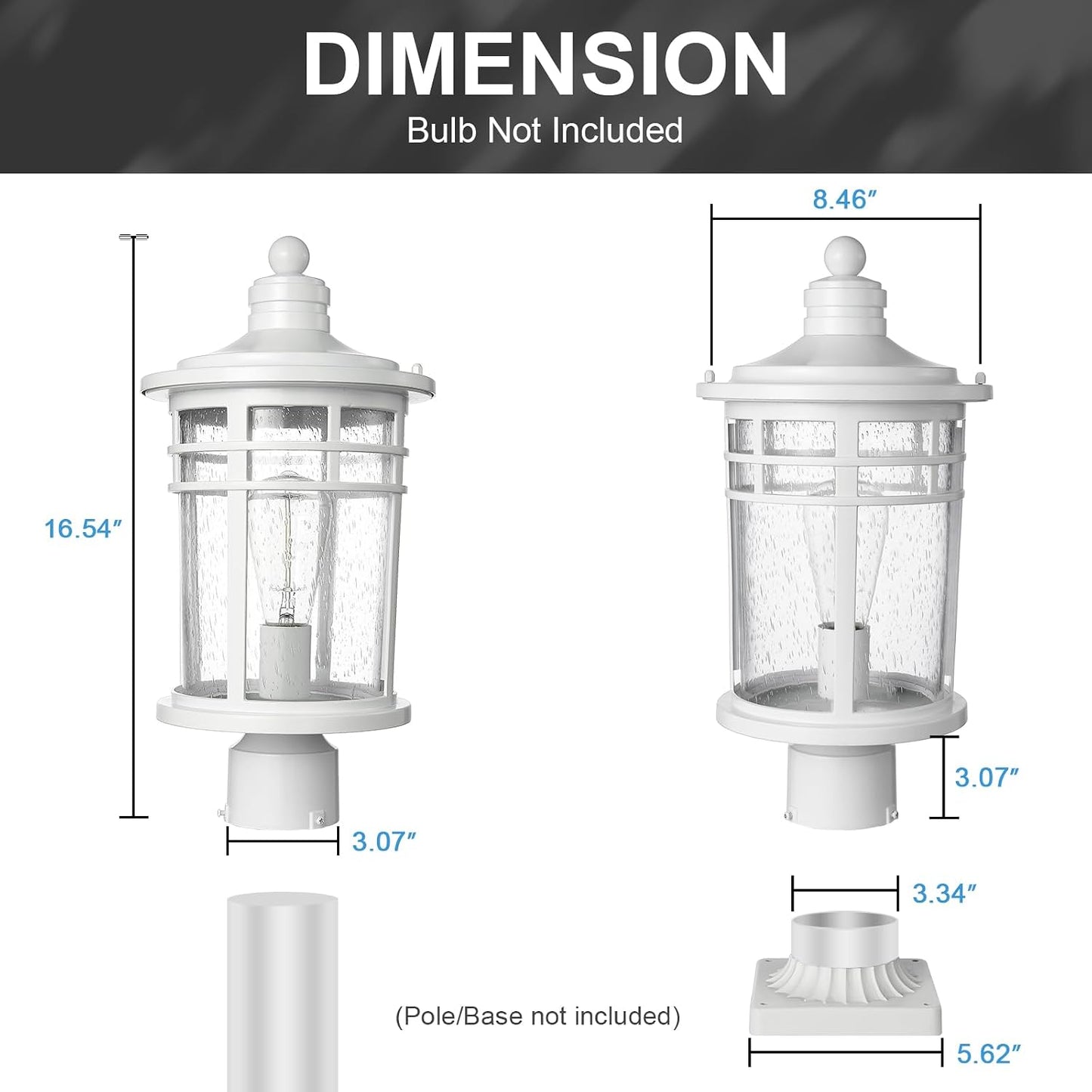 Poste luz exterior aluminio impermeable 17" vidrio