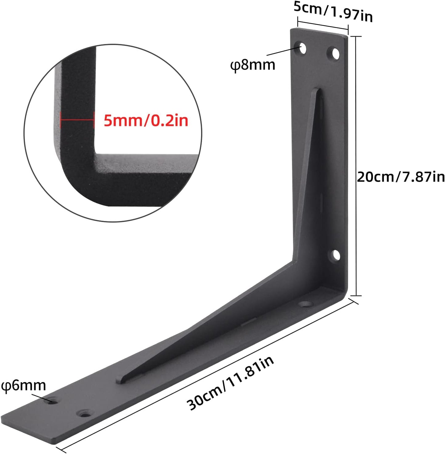 Soporte encimera 12x8x2pulg sólido en L negro mate set 2