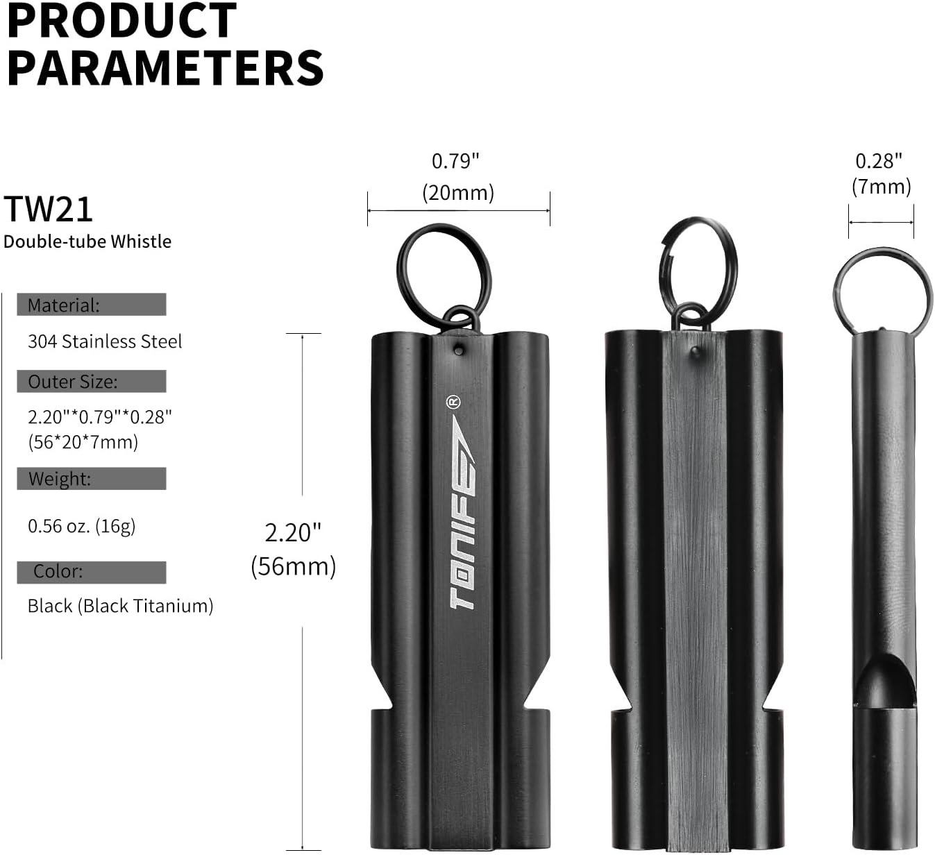 Silbato emergencia doble tubo acero inox camping
