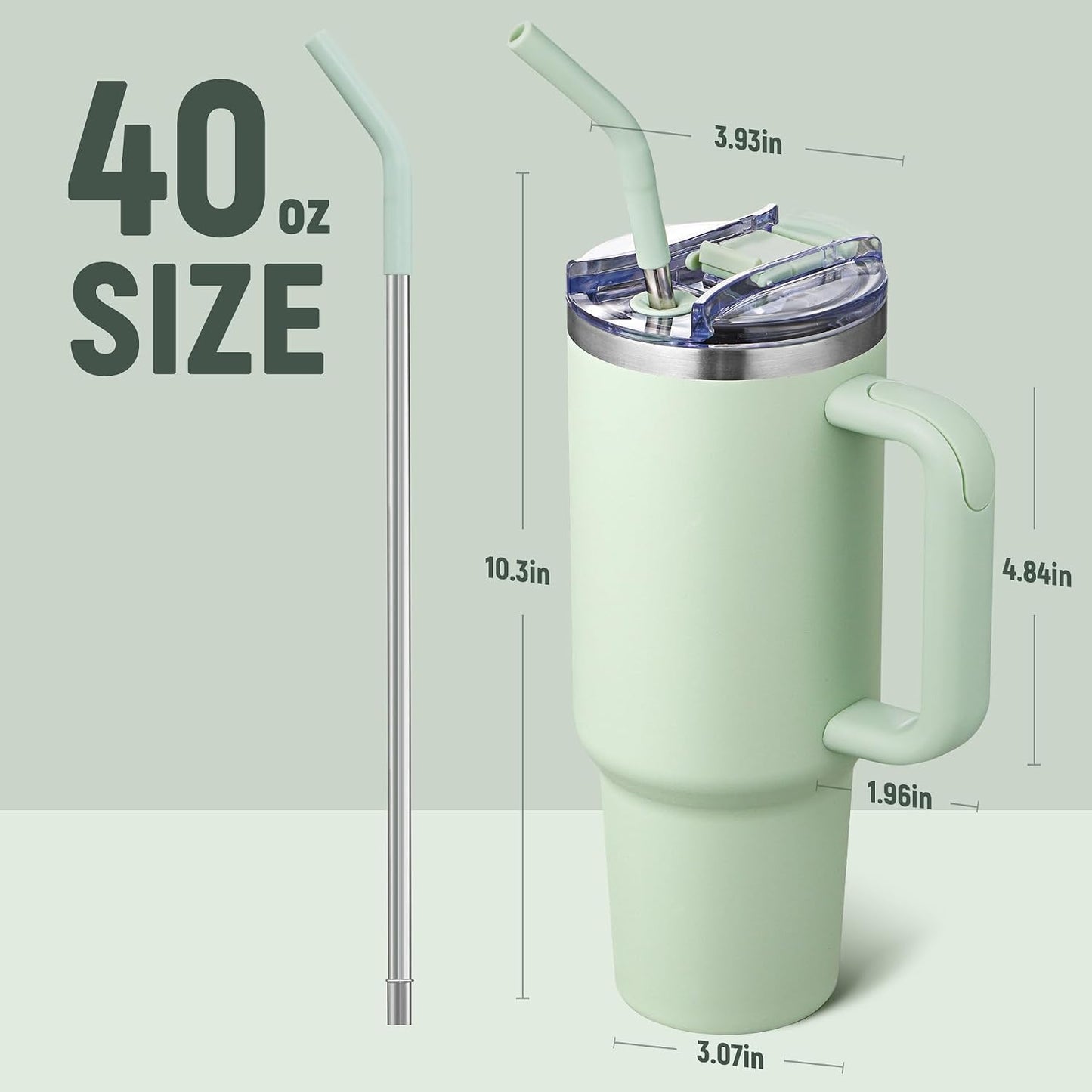 Vaso acero inox 40oz con asa tapa popote aislado