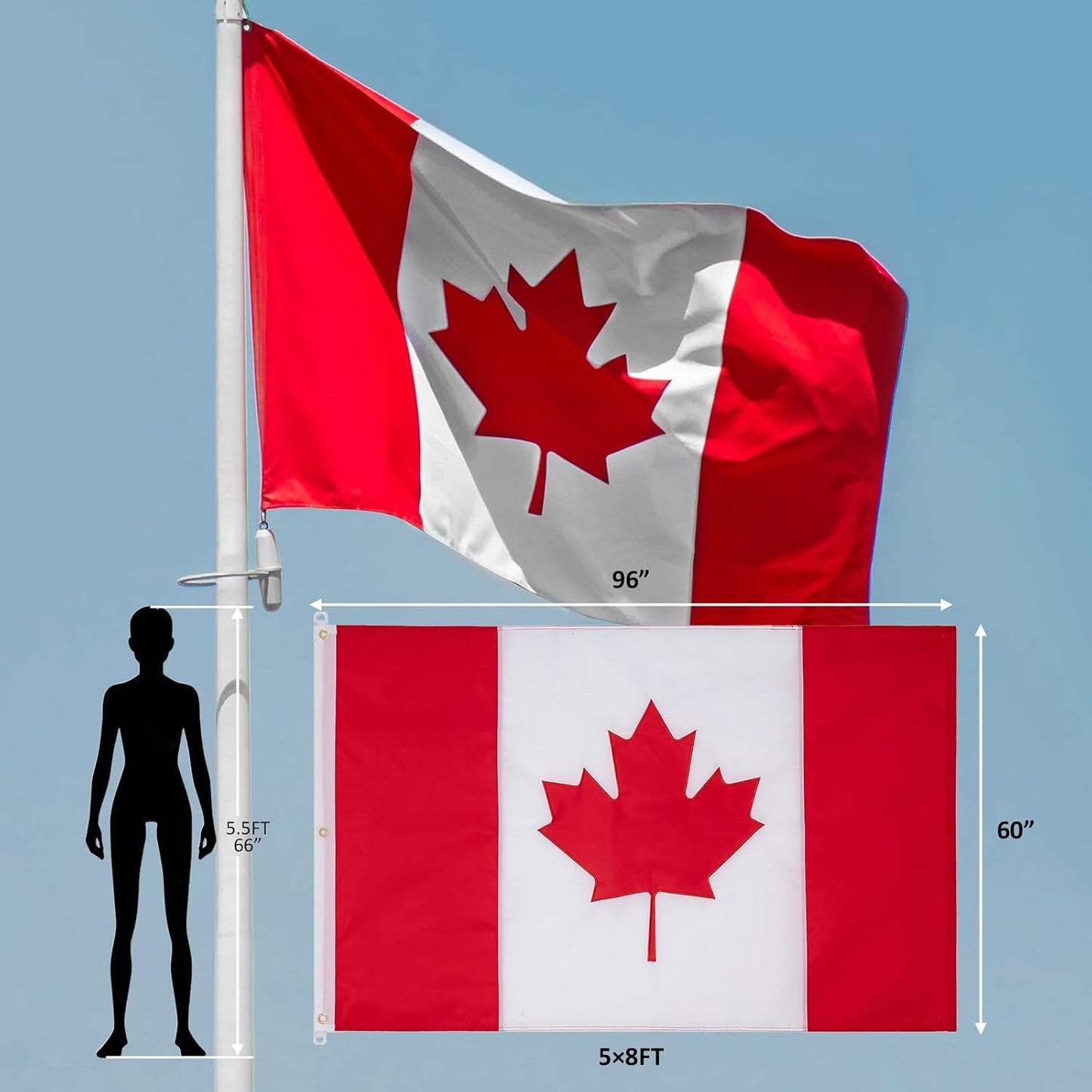 Bandera Canadá exterior 5x8ft con hoja arce y ojales latón