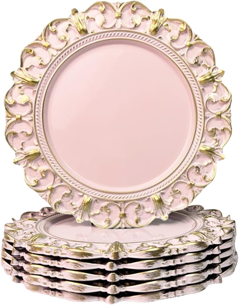 Set 6 platos carga 13pulg rosa plástico relieve