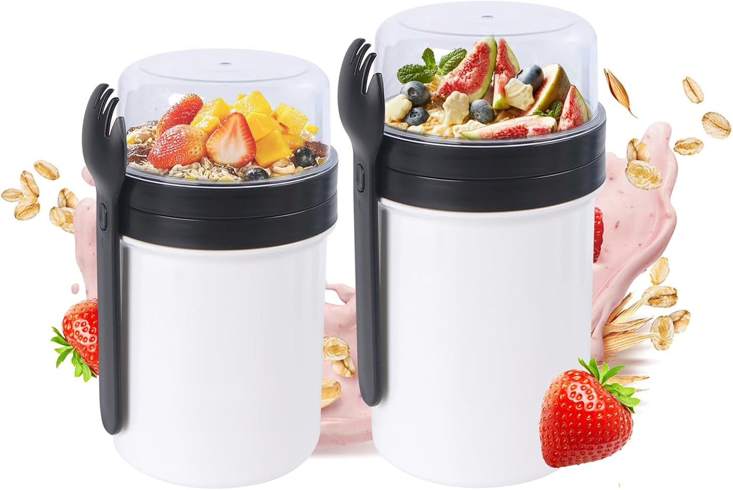2 Tarros Avena con Tapas 21-25oz Reutilizables Blanco