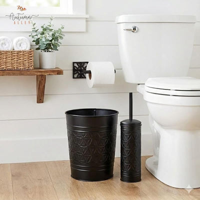 Set accesorios baño metal negro cepillo inodoro