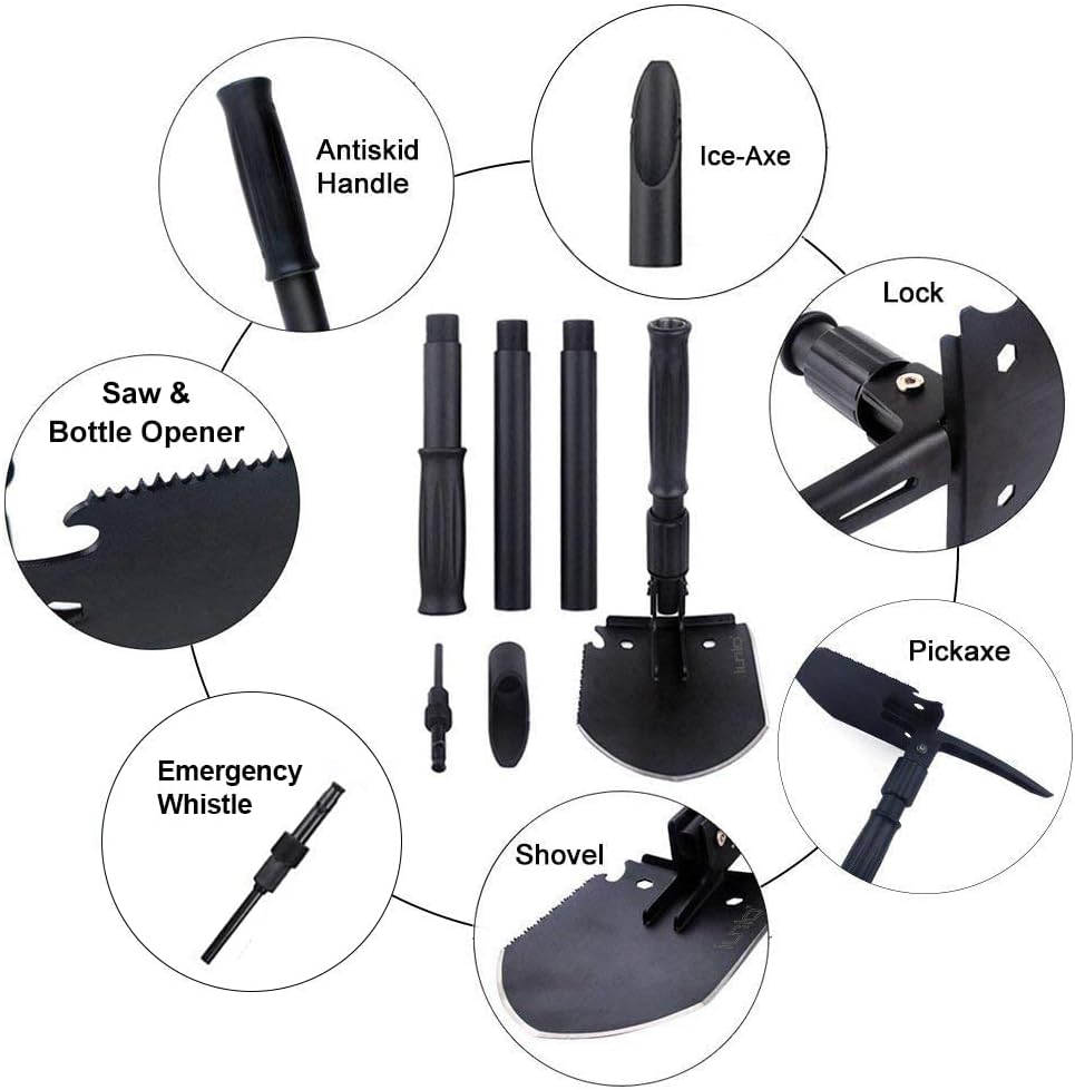 Pala plegable multiherramienta para mochileros y