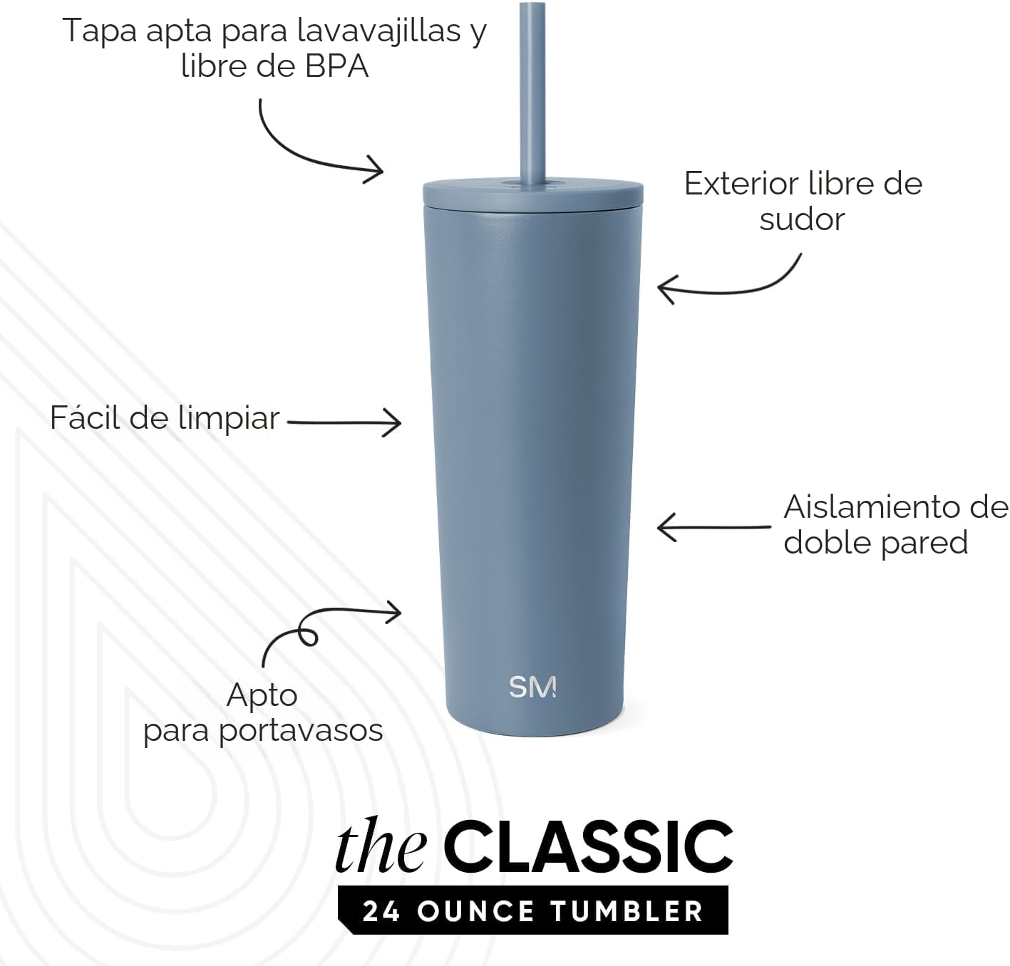 Vaso aislado acero inox con tapa y pajita 700ml