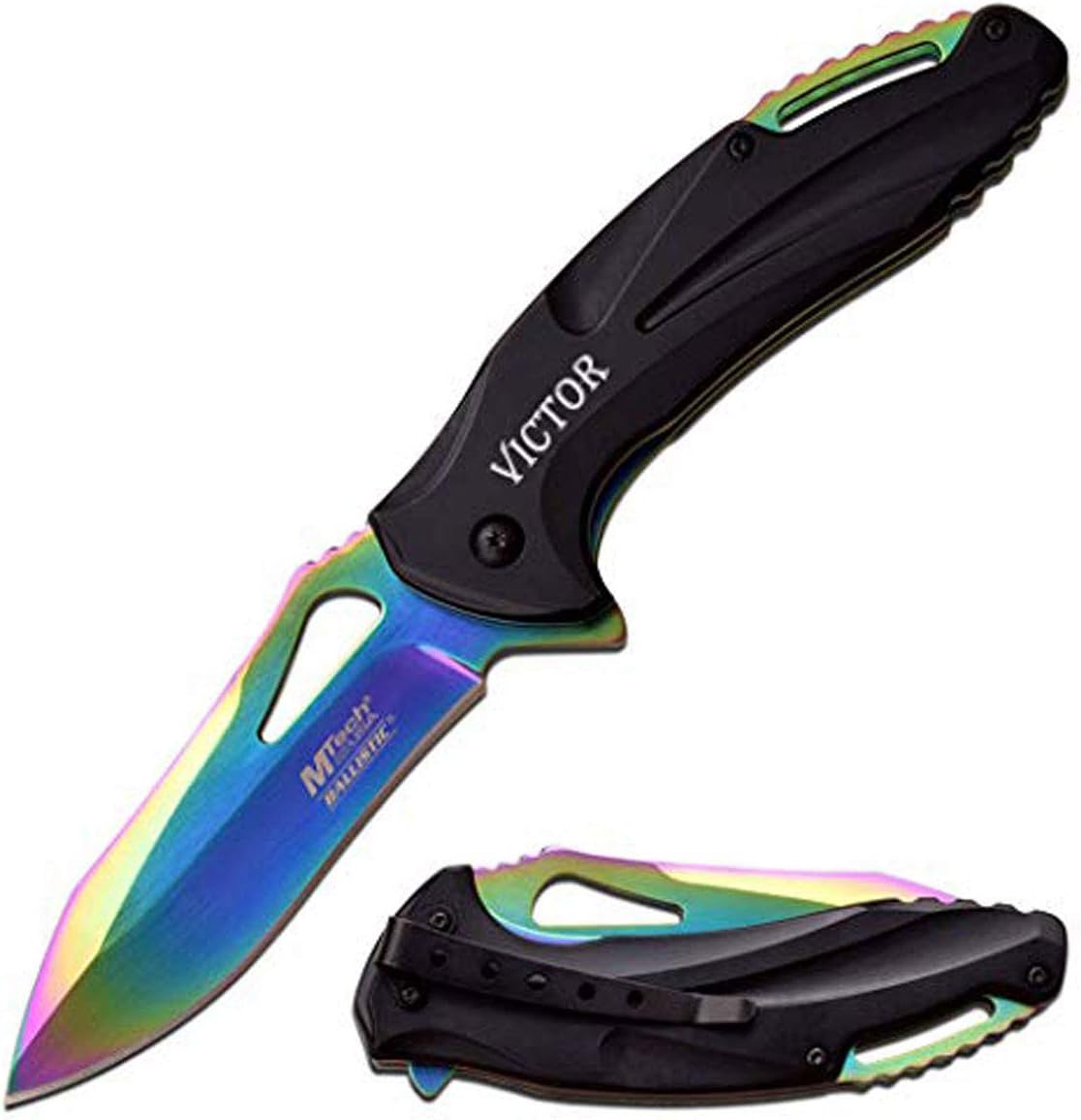 Cuchillo bolsillo metal grabado personalizado arco iris