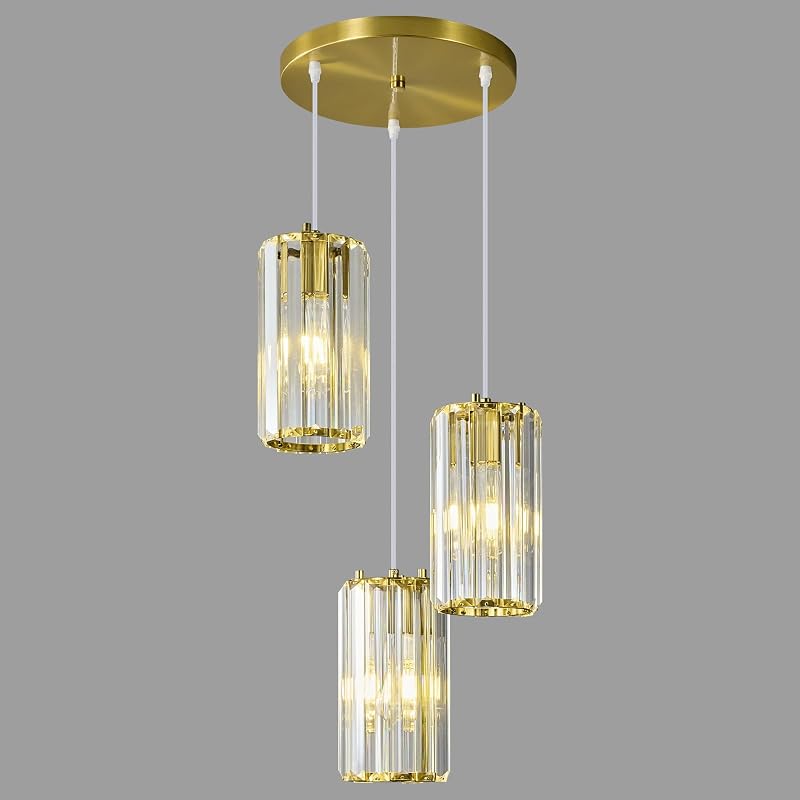 Lámpara colgante dorada moderna 3 luces cristal cocina
