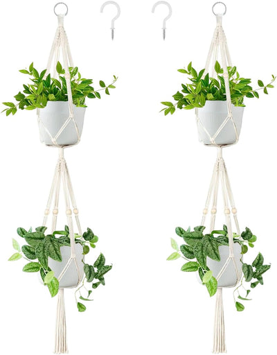 2 Pzas Perchas Macramé Cesta Colgante 2 Niveles 51"