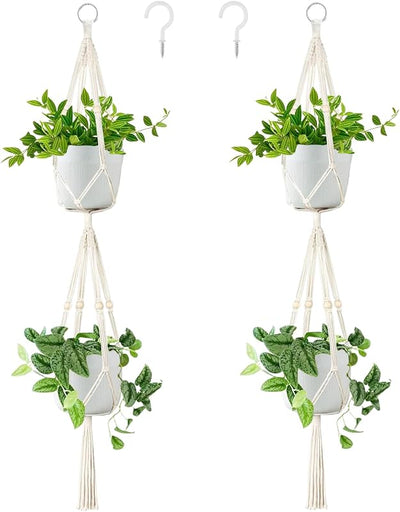 2 Pzas Perchas Macramé Cesta Colgante 2 Niveles 51"