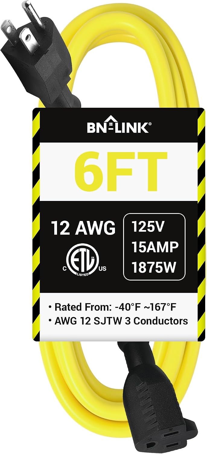 Cable extensión exterior 6ft 12/3 15A enchufe 3 clavijas amarillo