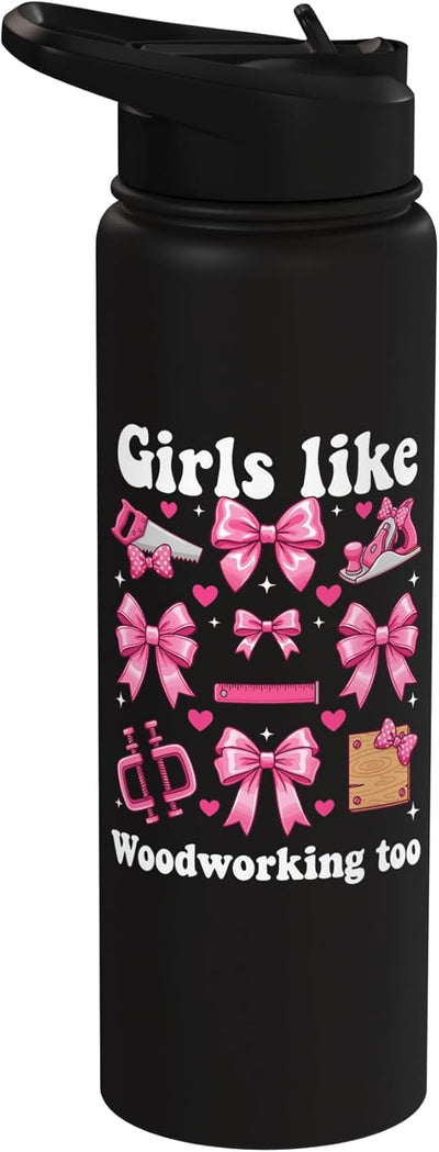 Botella de agua acero inoxidable aislada rosa para talleres de madera