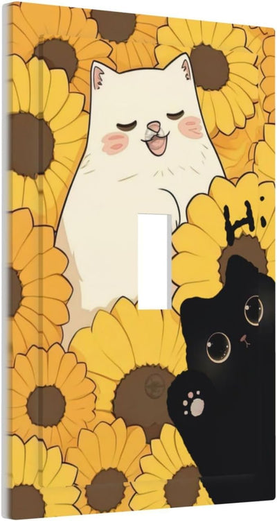 Placa interruptor luz con diseño gato y girasol decorativa