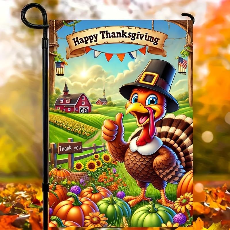 Banderas jardín 12x18pulg dibujos pavo calabaza otoño invierno