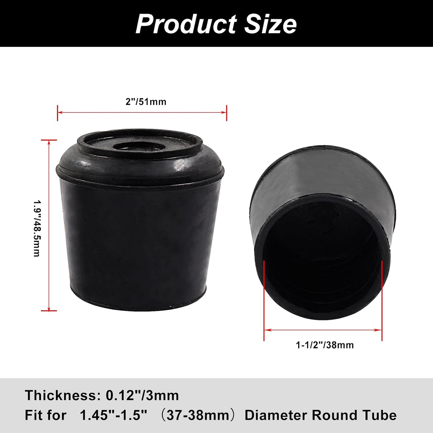 8 Tapas goma antideslizantes para patas silla 1.5pulg negro