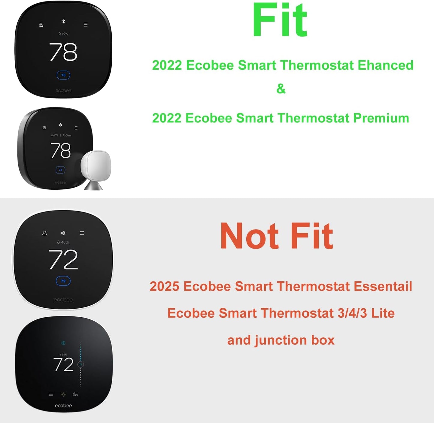 Cubierta placa pared para termostato Ecobee 2022 negro