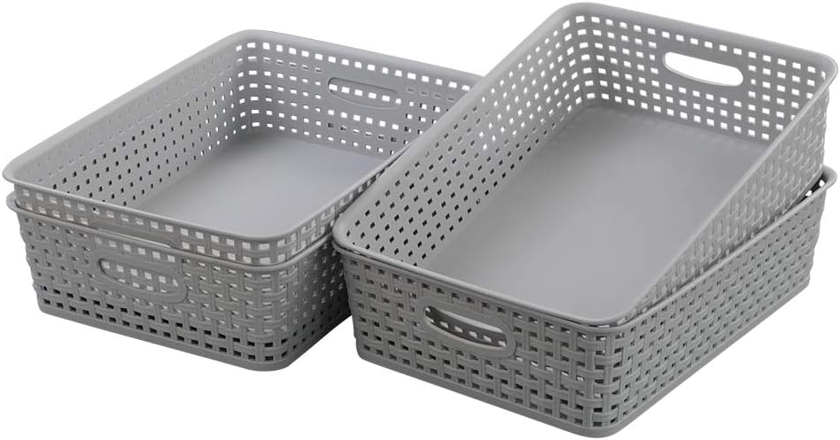 4 Pzas Cestas Plástico Almacenamiento Oficina A4 Gris