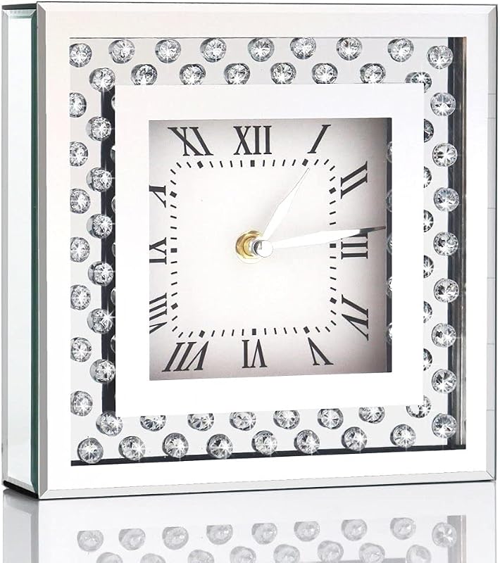 Reloj escritorio 8x8pulg cristal brillante espejo plateado