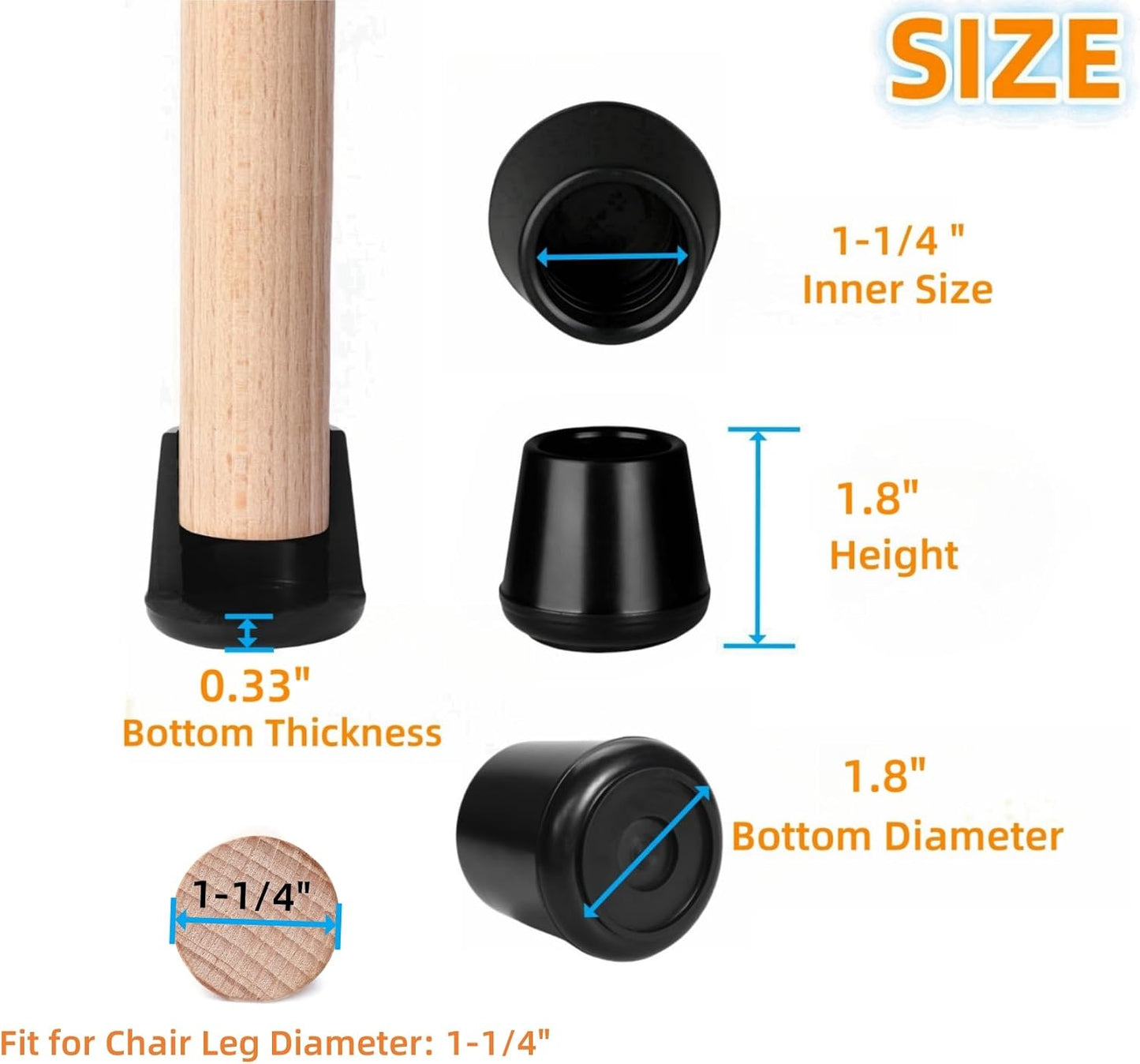 Tapas patas silla antideslizantes 1-1/4pulg negro pack 64