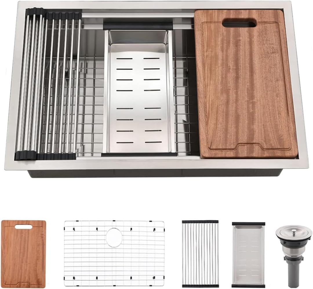 Estación fregadero cocina 27x19pulg acero inox 16-10pulg