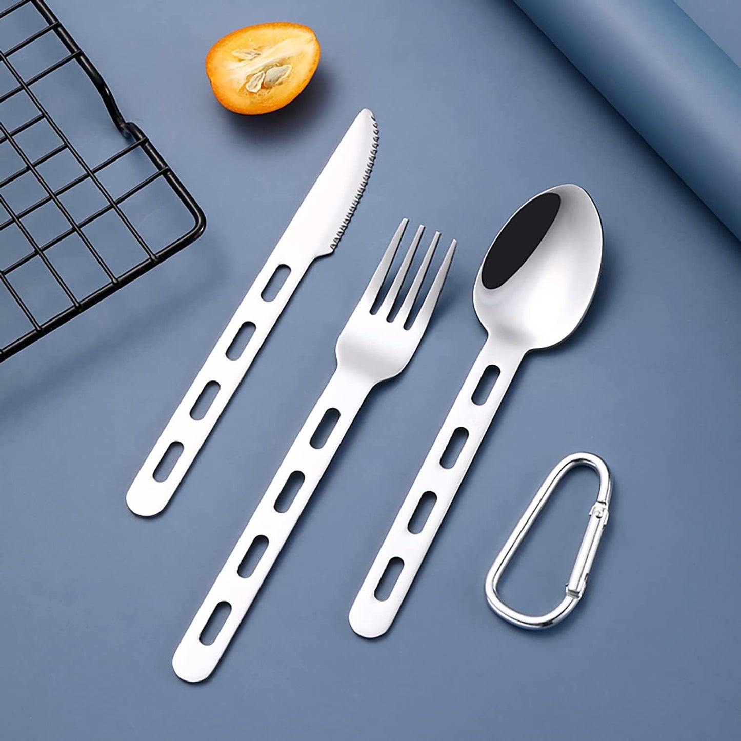 Set cubiertos acero inox gancho rápido ultraligeros campamento