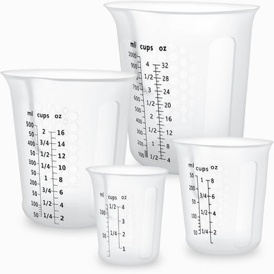 Set 4 Tazas Medidoras Silicón Reutilizables 4.2oz