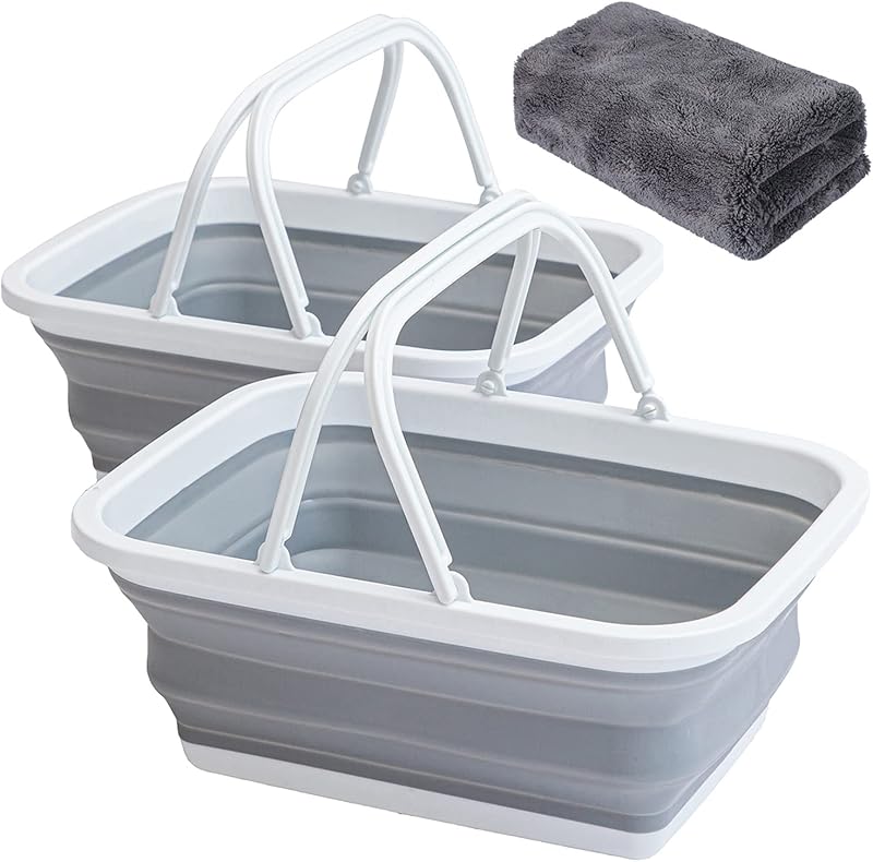 2 Pzas Lavabo Plegable 9L con Toalla Asa Color Gris