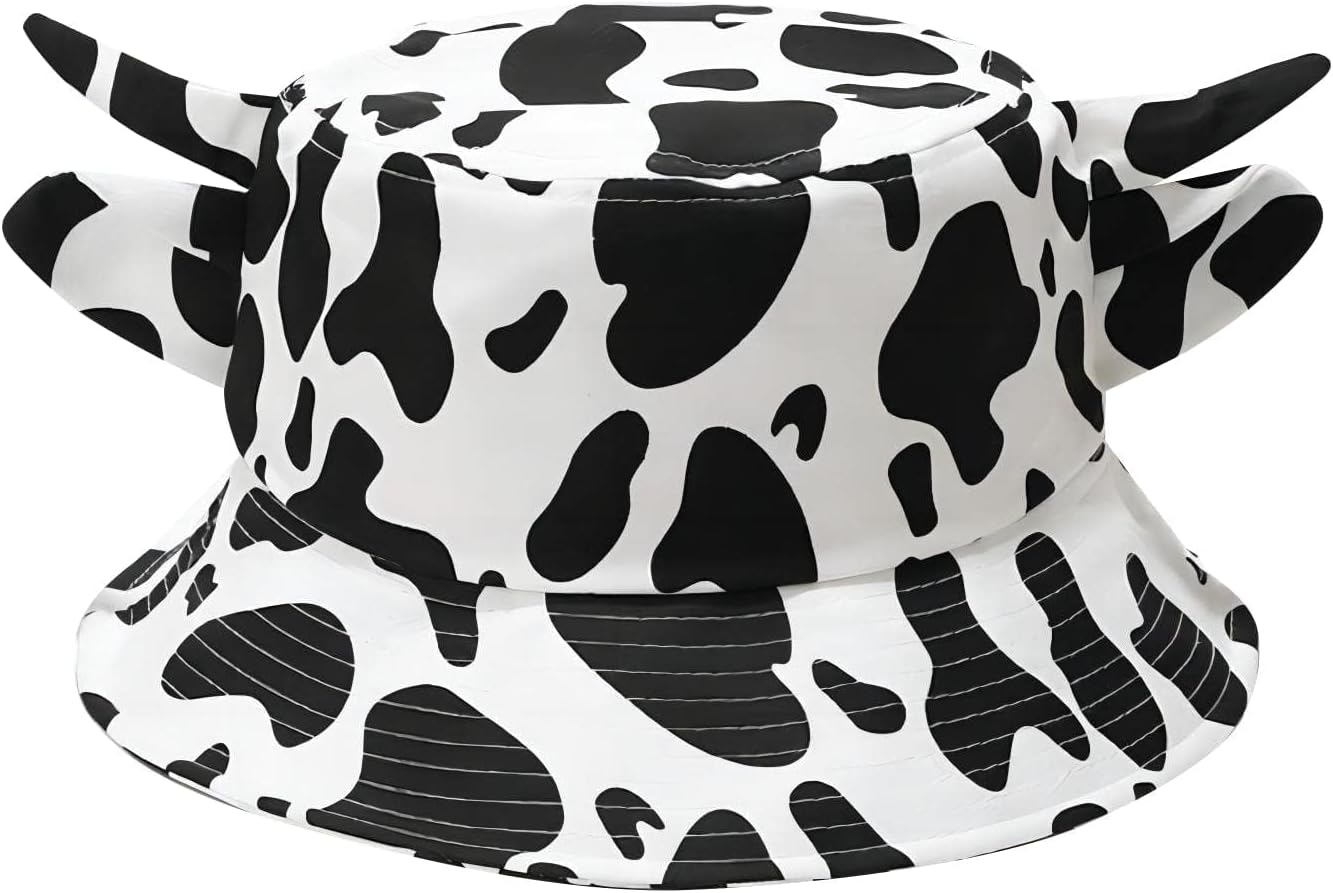 Sombrero pescador estampado vaca con orejas de cuerno